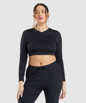Dámské Dlouhým Rukávem Gymshark Pause Open Back Top Černé | 98217-QTLO