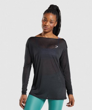 Dámské Dlouhým Rukávem Gymshark Training Oversized Tee Černé | 08491-OURB