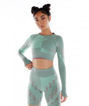 Dámské Dlouhým Rukávem Gymshark Wtflex Cyborg Seamless Top Blankyt Růžové Blankyt | 35487-FRQH
