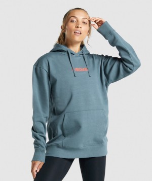 Dámské Mikina s Kapucí Gymshark Apollo Graphic Oversized Tyrkysové | 90573-BFQK