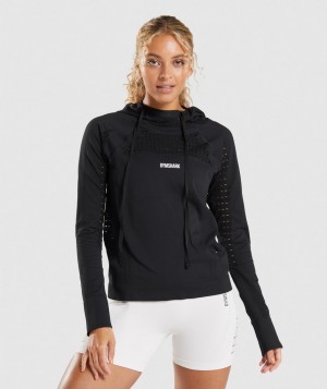 Dámské Mikina s Kapucí Gymshark Energy Seamless Černé | 13087-SYTQ
