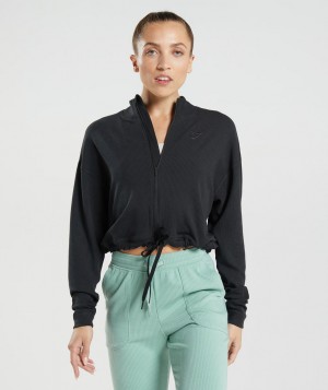 Dámské Mikina s Kapucí Gymshark Pause Zip Up Černé | 94068-VAZS