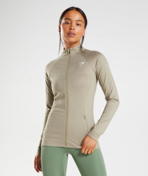 Dámské Mikina s Kapucí Gymshark Training Zip Up Hnědé | 84297-QLRG