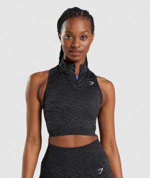 Dámské Oříznuté Topy Gymshark Adapt Animal Seamless 1/2 Zip Černé | 18270-NBWF