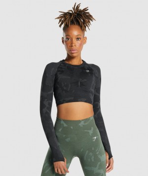 Dámské Oříznuté Topy Gymshark Adapt Camo Seamless Top Černé | 67359-WAPU