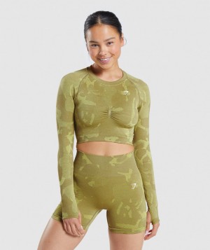 Dámské Oříznuté Topy Gymshark Adapt Camo Seamless Top Zelene | 12073-QXWH