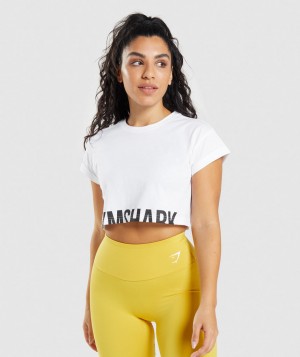 Dámské Oříznuté Topy Gymshark Fraction Top Bílé | 36079-EBYS