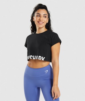 Dámské Oříznuté Topy Gymshark Fraction Top Černé | 53641-PTEG