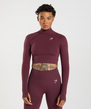 Dámské Oříznuté Topy Gymshark Vital Seamless 2.0 High Neck Midi Top Vínové | 65871-AFGR
