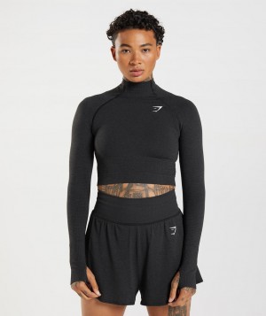 Dámské Oříznuté Topy Gymshark Vital Seamless 2.0 High Neck Midi Top Černé | 45721-GHCS