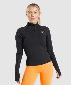 Dámské Pulovr Gymshark Pulse 1/4 Zip Černé | 19472-OKQD