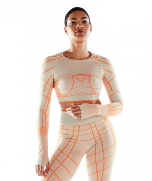 Dámské Pulovr Gymshark Wtflex Linear Seamless Shrug Šedé Oranžové Bílé | 75918-BYDR