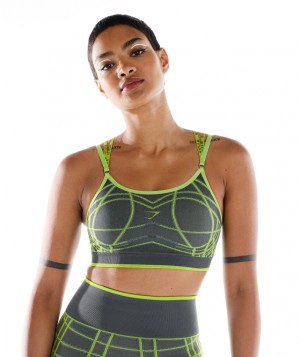Dámské Sportovní Podprsenka Gymshark Wtflex Linear Seamless Šedé Zelene Světle Šedé | 85047-WFST