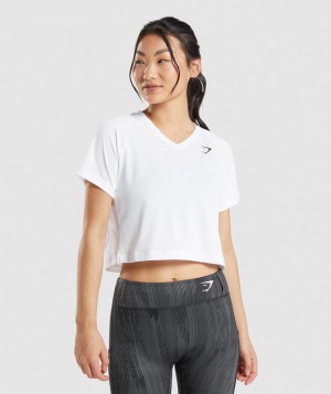 Dámské Tričko Gymshark Sport Midi Bílé | 39268-JIFL
