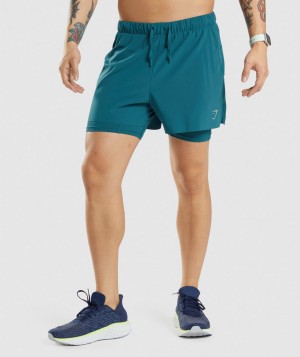 Pánské Kraťasy Gymshark Speed 5" 2 in 1 Tyrkysové | 95802-YUJH
