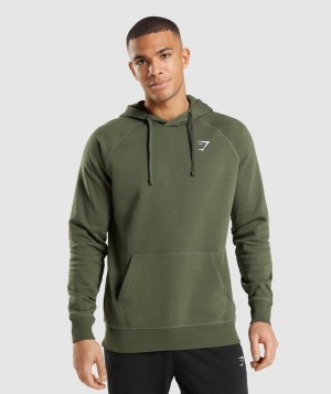 Pánské Mikina s Kapucí Gymshark Crest Olivy Zelené | 50496-HKLG