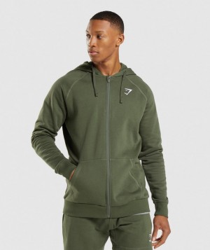 Pánské Mikina s Kapucí Gymshark Crest Zip Up Olivy Zelené | 18472-ICJH