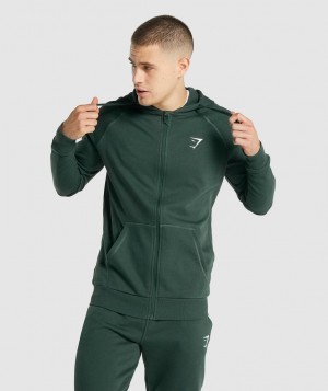 Pánské Mikina s Kapucí Gymshark Crest Zip Up Tmavě Zelene | 09468-WPCI
