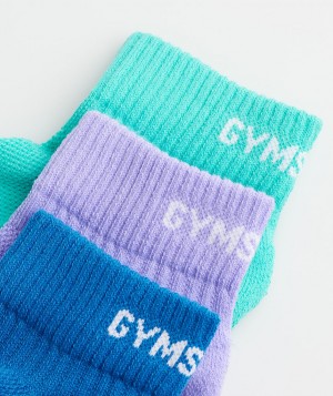 Pánské Ponožky Gymshark Jacquard Quarter 3pk Světle Tyrkysové Blankyt Fialové Blankyt | 41360-ITJC