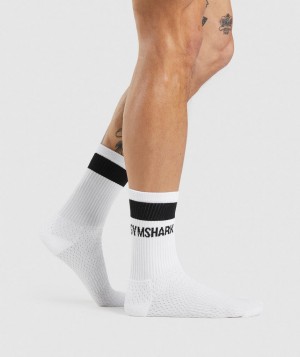 Pánské Ponožky Gymshark Premium Logo Crew Bílé | 15467-KMRB