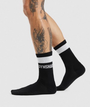 Pánské Ponožky Gymshark Premium Logo Crew Černé | 28357-CMKB