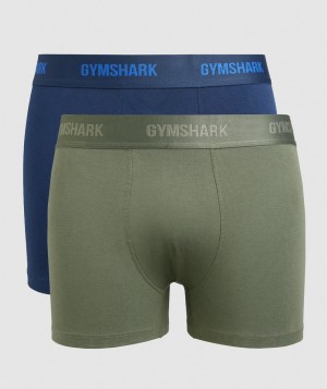 Pánské Spodní Prádlo Gymshark Boxers 2pk Olivy Zelené Tmavě Blankyt | 79814-CEJM