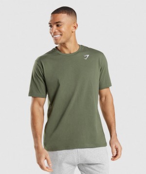 Pánské Tričko Gymshark Crest Olivy Zelené | 45286-HUWB