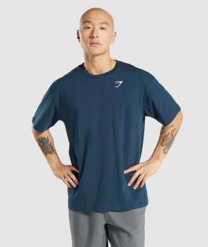 Pánské Tričko Gymshark Essential Oversized Tmavě Blankyt | 01745-NXIB