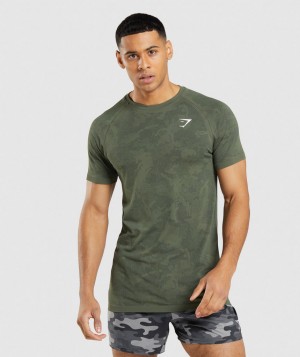 Pánské Tričko Gymshark Geo Seamless Olivy Zelené Černé | 72649-QYXV