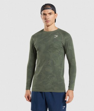 Pánské Tričko Gymshark Geo Seamless Olivy Zelené Černé | 39564-ISPH