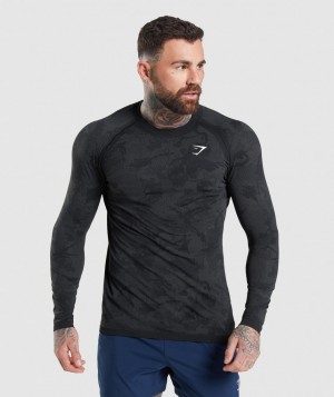 Pánské Tričko Gymshark Geo Seamless Černé Šedé | 40278-BXGK